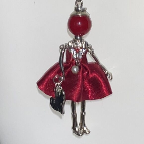 Le Amiche Silver-Tone Red Dress Crystal Doll Charm W/Chain for Women - Picture 2 of 8